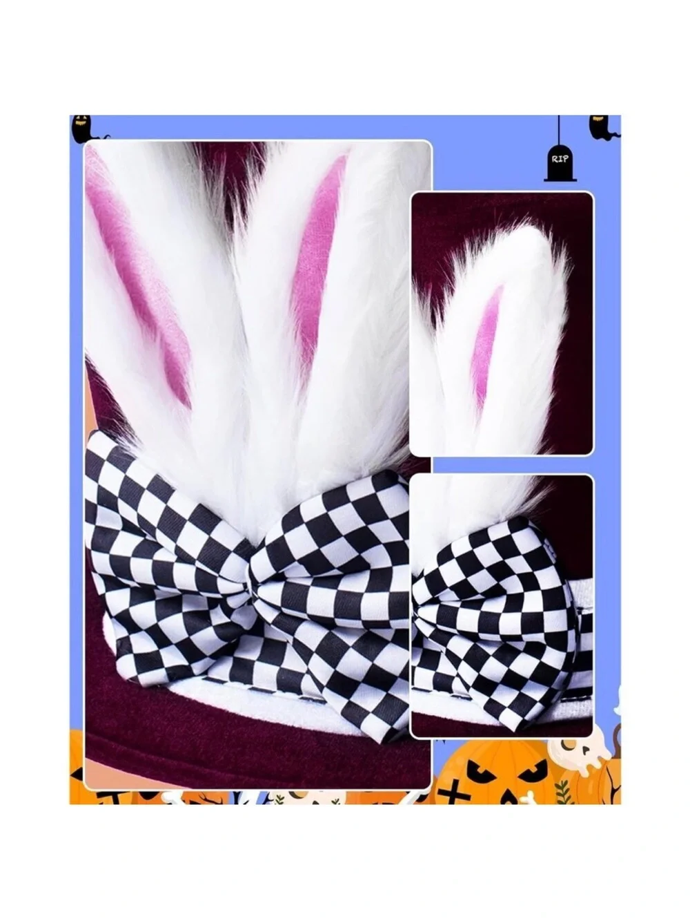 White Rabbit Costume Plush Bunny Ears Top Hat for Easter Halloween Cosplay